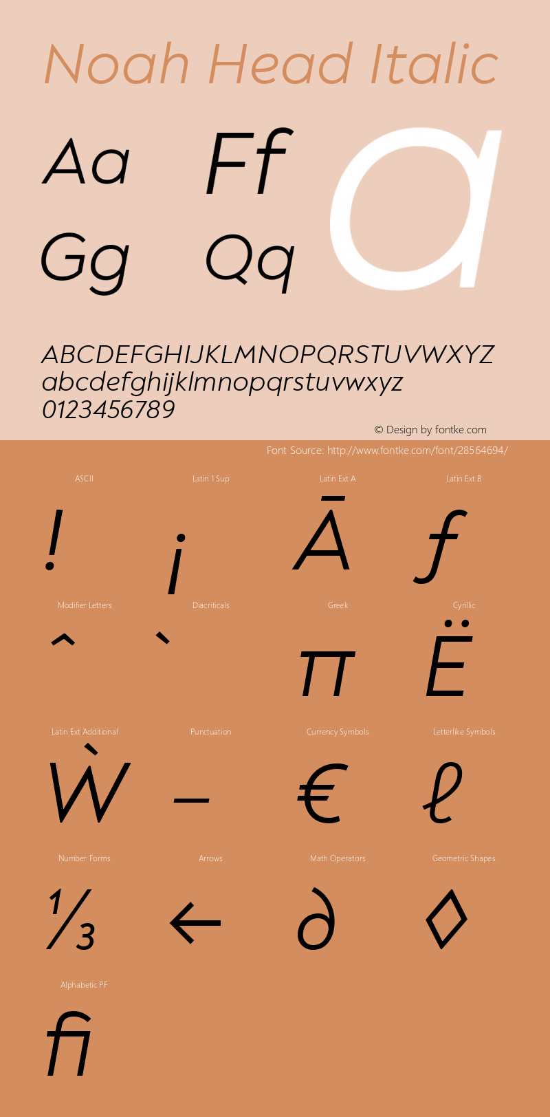 Noah Head Regular Italic Version 1.000; ttfautohint (v1.8) Font Sample