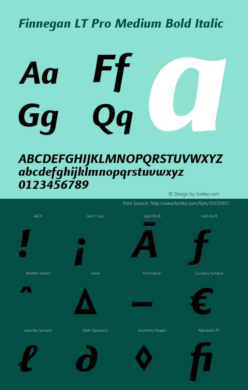 Finnegan LT Pro Medium Bold Italic Version 1.000;PS 001.000;hotconv 1.0.38 Font Sample