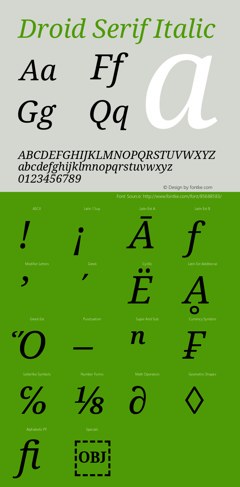 Droid Serif Italic Version 1.00 build 107 Font Sample