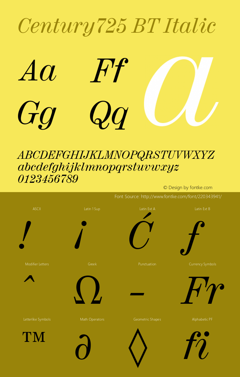 Century725 BT Italic Version 1.01 emb4-OT图片样张