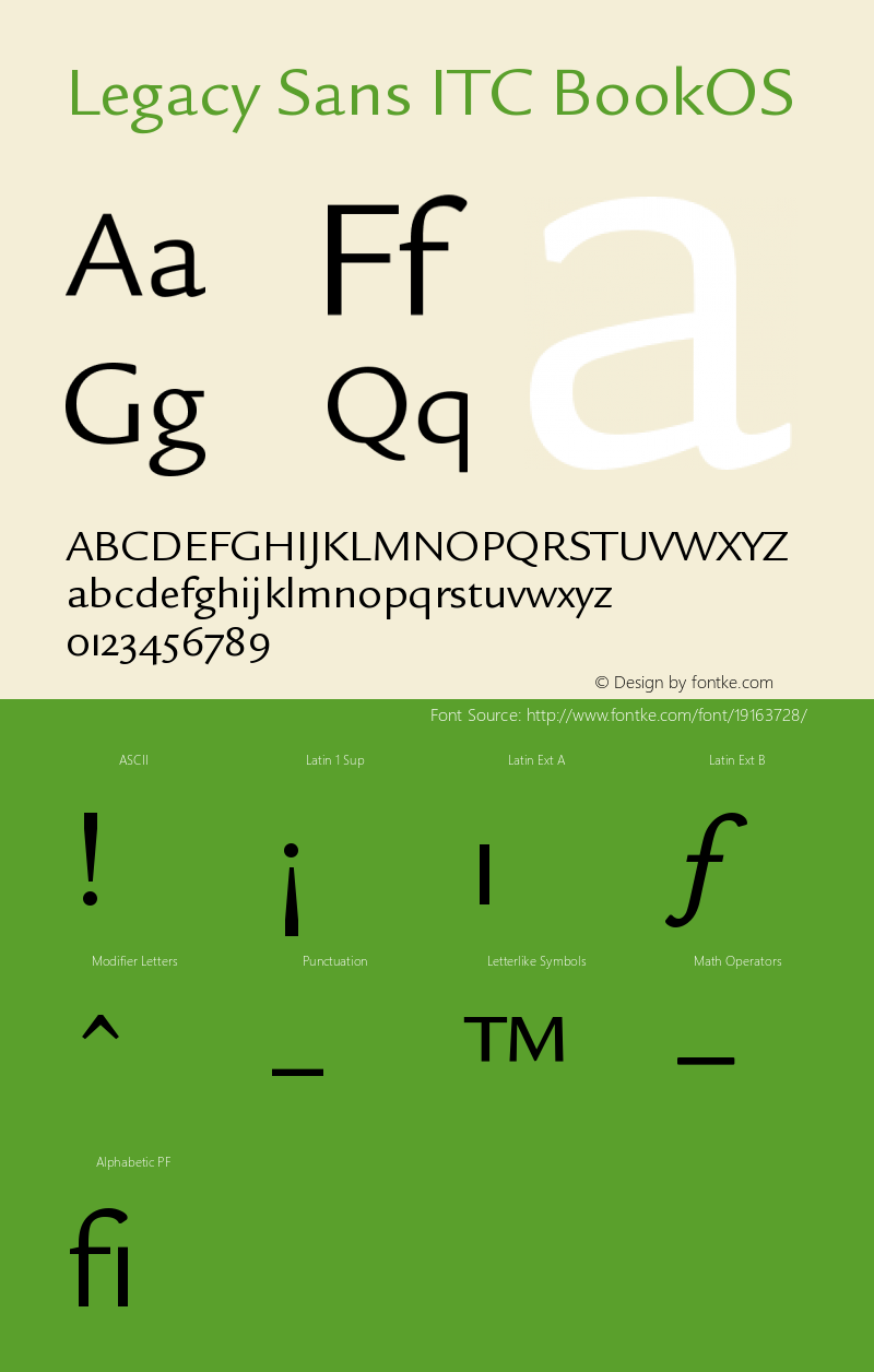 Legacy Sans ITC Book OS Version 001.005 Font Sample