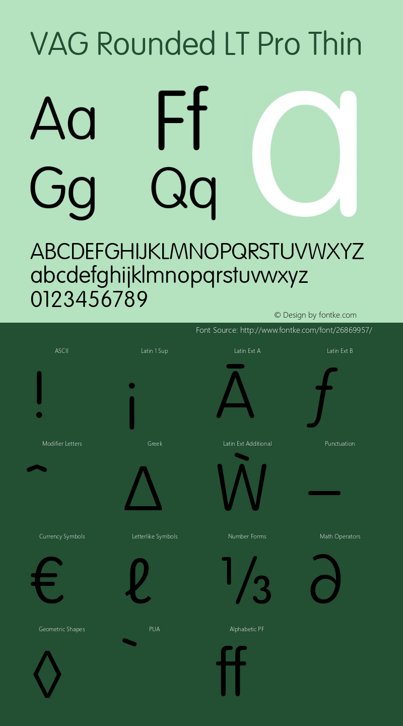 VAG Rounded LT Pro Thin Version 1.00 Build 1000 Font Sample