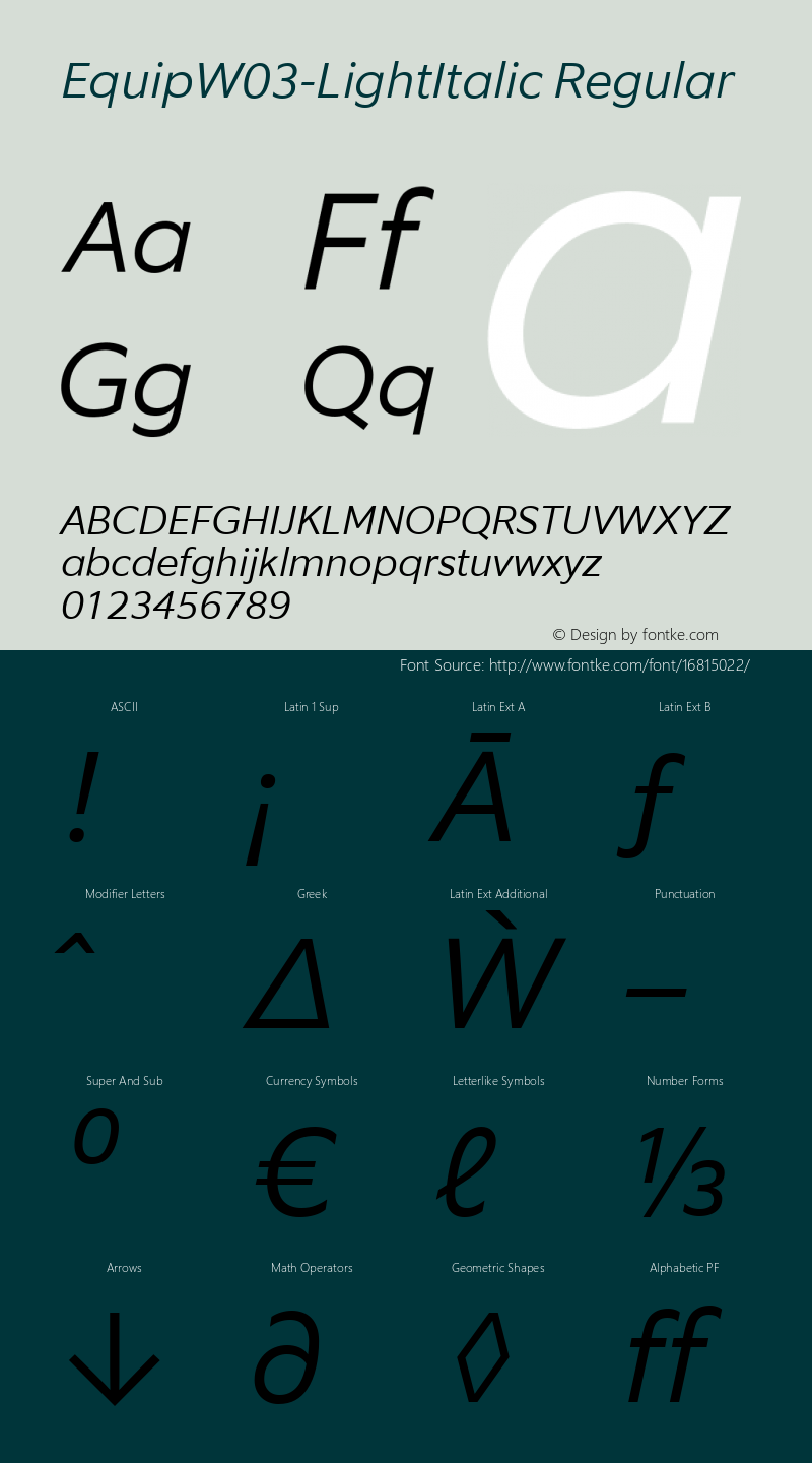 EquipW03-LightItalic Regular Version 1.00 Font Sample