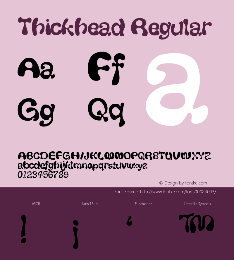 Thickhead Regular Altsys Fontographer 4.0 12/27/93 Font Sample