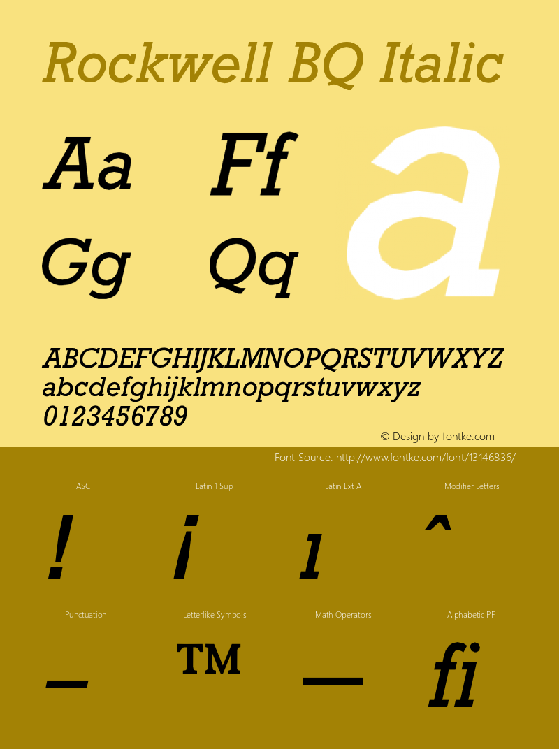 Rockwell BQ Italic Version 001.000 Font Sample