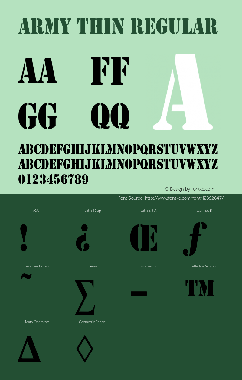 Army Thin Regular Converted from C:\ALLTYPE\ARMY1602.TF1 by ALLTYPE Font Sample