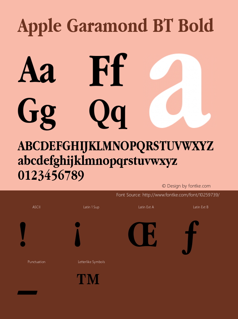 Apple Garamond BT Bold 4 Mar 1991 Font Sample