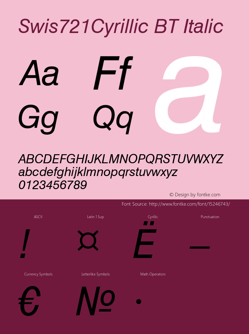 Swis721Cyrillic BT Italic Version 2.00 Bitstream Cyrillic Set Font Sample