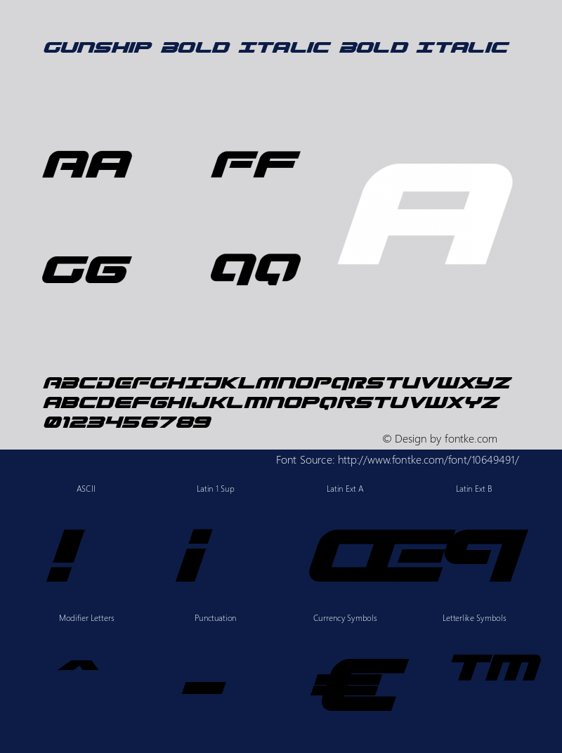 Gunship Bold Italic Bold Italic Version 5.0 Font Sample