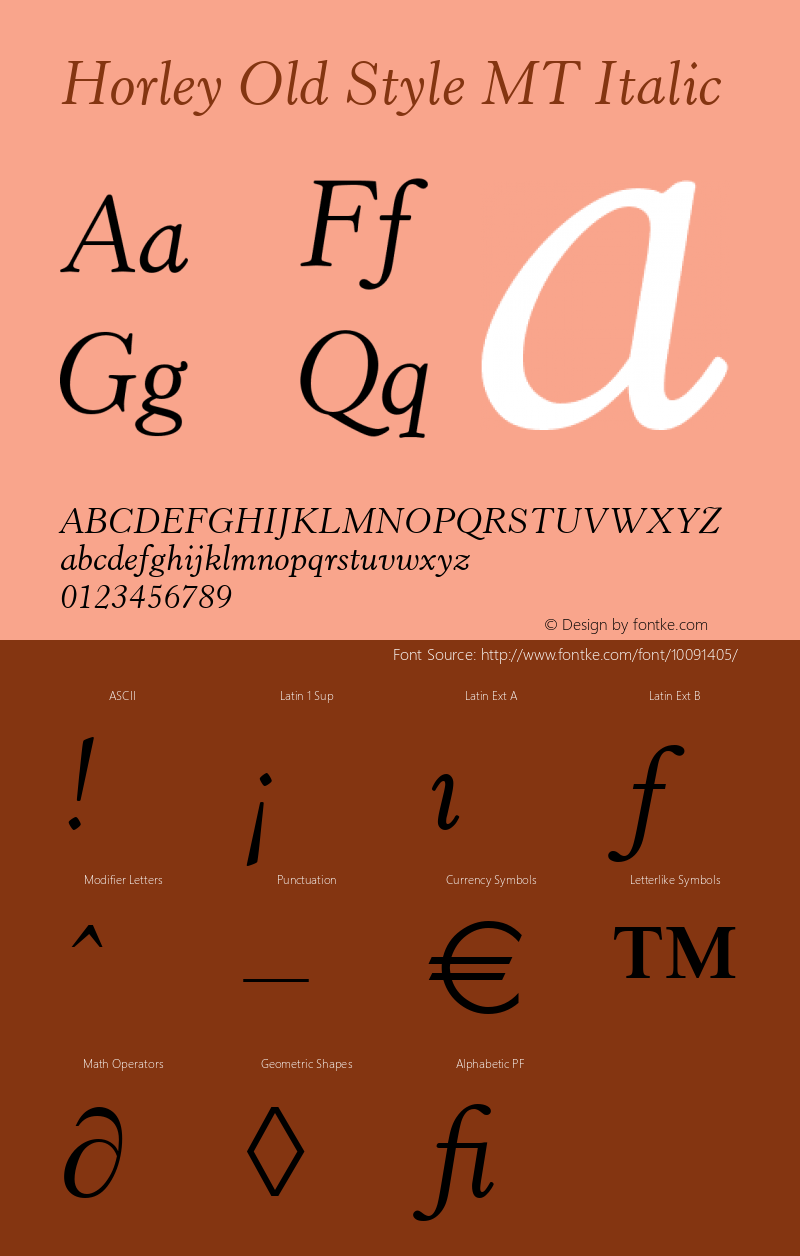 Horley Old Style MT Italic Version 1.00 Font Sample