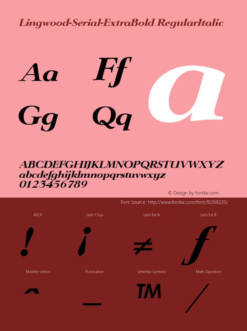 Lingwood-Serial-ExtraBold RegularItalic 1.0 Thu Oct 17 17:28:47 1996 Font Sample