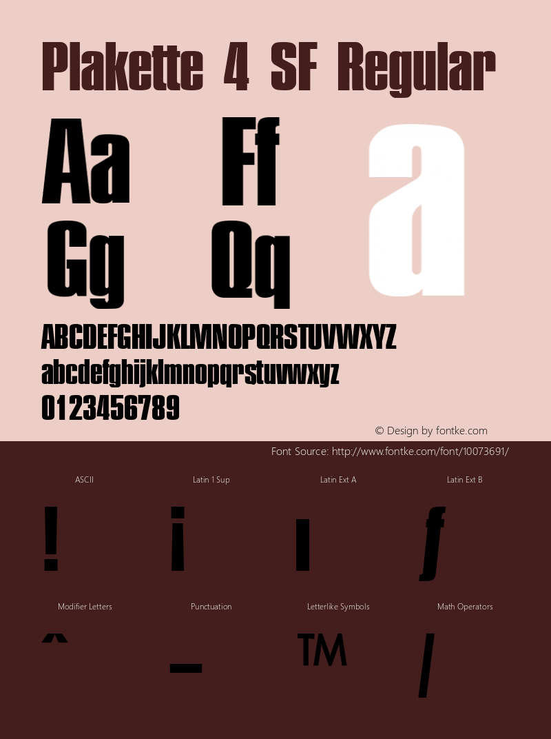 Plakette 4 SF Regular Altsys Fontographer 3.5  02.08.1994 Font Sample