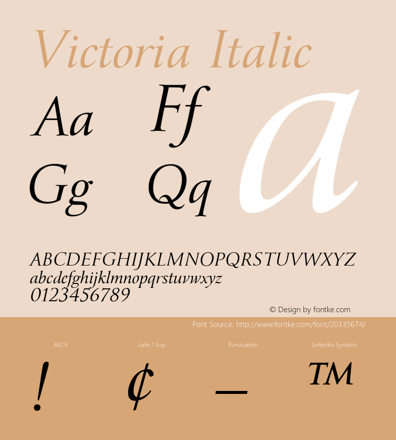 Victoria-Italic Version 1.001 Font Sample