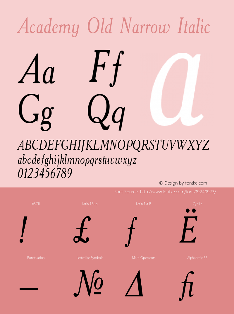 Academy Old Narrow Italic Version 1.2s - 15.08.2005 Font Sample