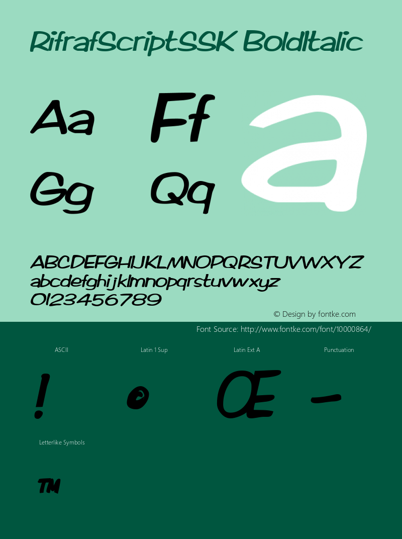 RifrafScriptSSK BoldItalic Macromedia Fontographer 4.1 8/13/95 Font Sample