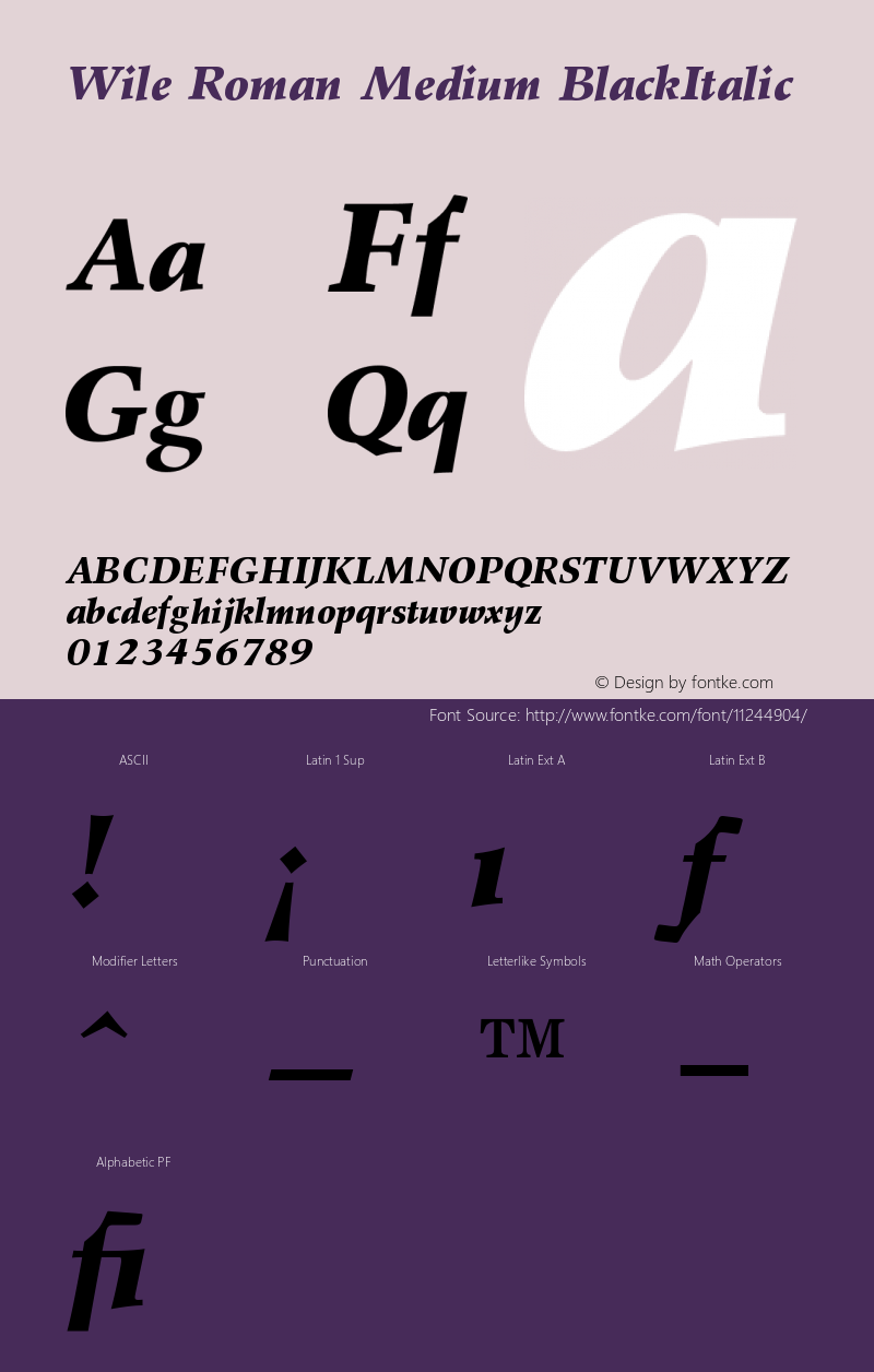 Wile Roman Medium BlackItalic Version 001.000 Font Sample