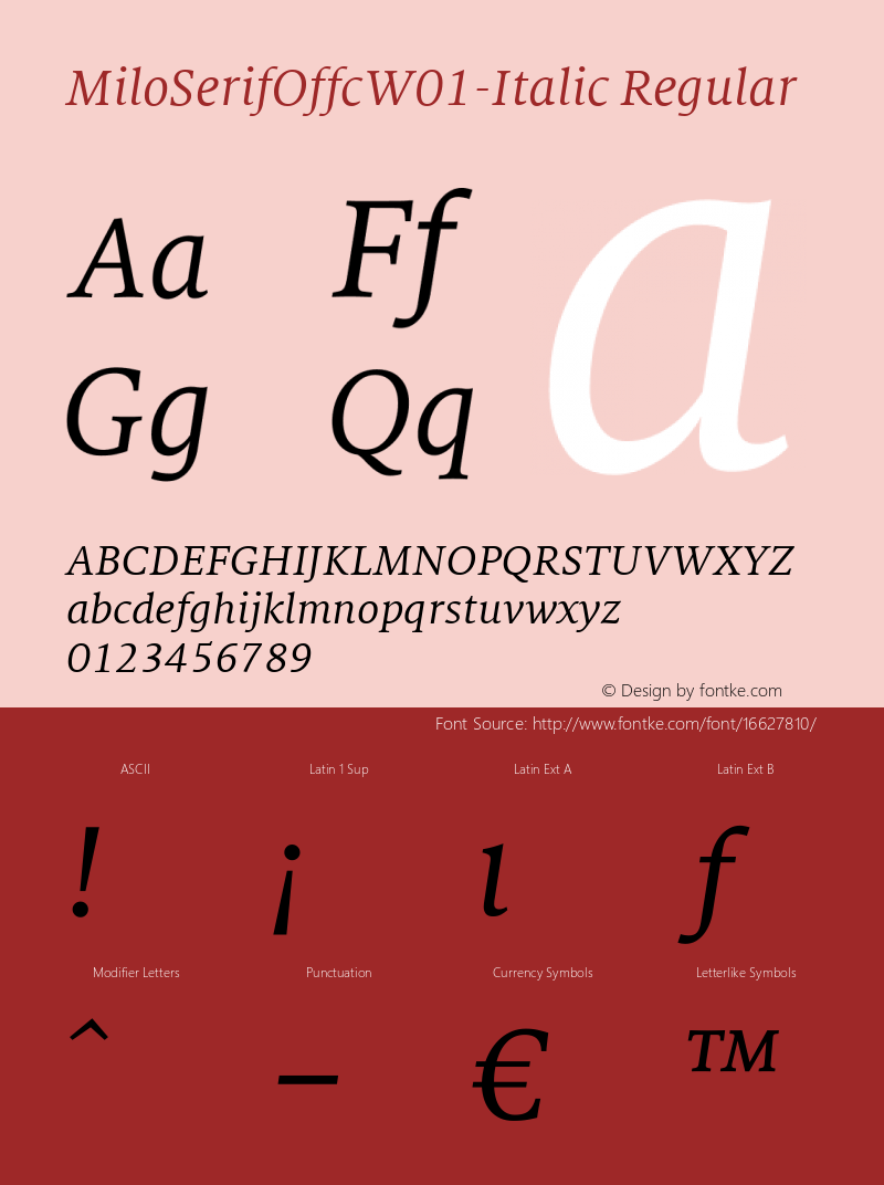 MiloSerifOffcW01-Italic Regular Version 7.504 Font Sample