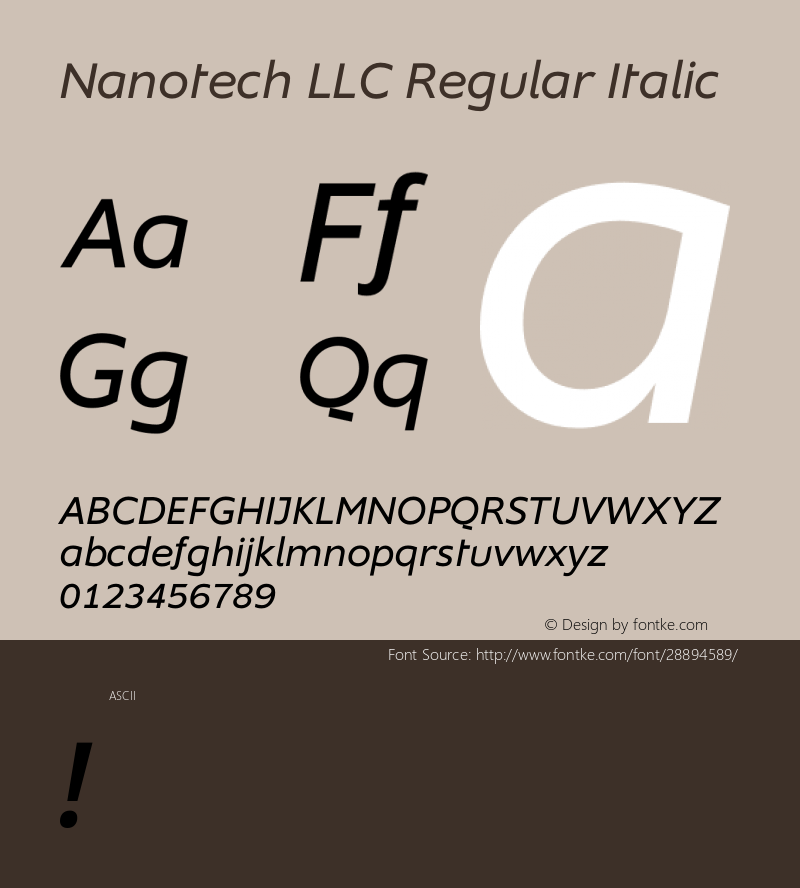 Nanotech LLC Regular Italic Version 1.00;February 20, 2019;FontCreator 11.5.0.2430 64-bit Font Sample