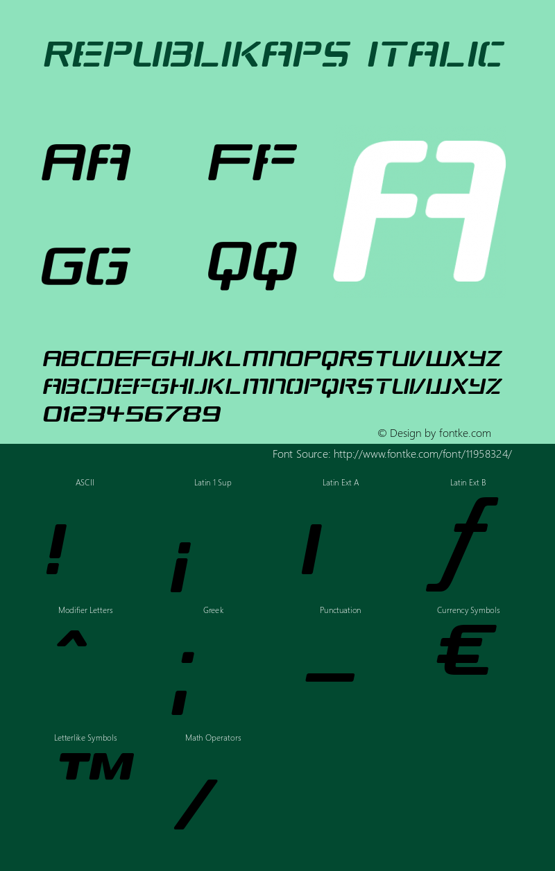 Republikaps Italic Version 1.0; 2000; Font Sample