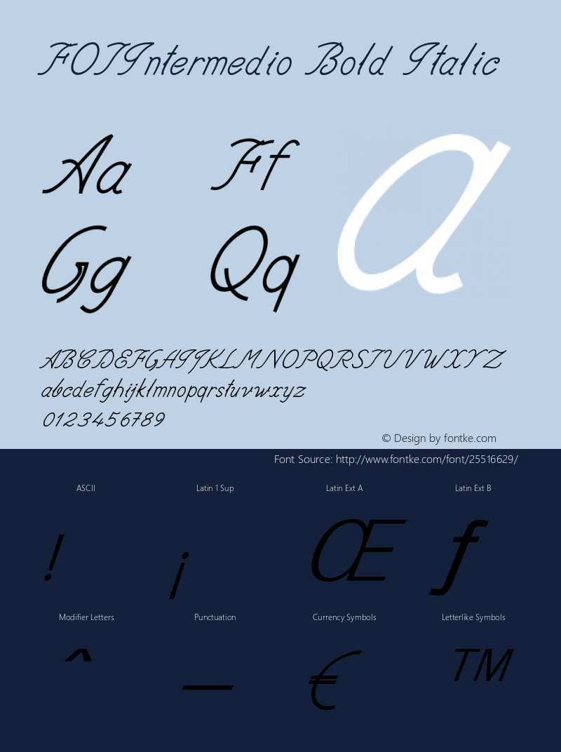 FOTIntermedio-BoldItalic Version 1.000 Font Sample