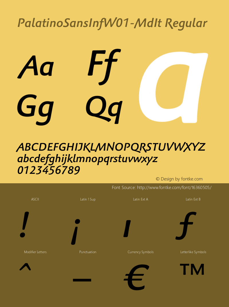 PalatinoSansInfW01-MdIt Regular Version 2.1 Font Sample