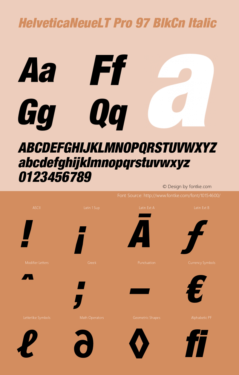 HelveticaNeueLT Pro 97 BlkCn Italic Version 1.000;PS 001.000;Core 1.0.38 Font Sample