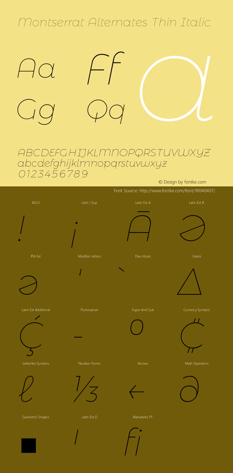Montserrat Alternates Thin Italic Version 6.001 Font Sample