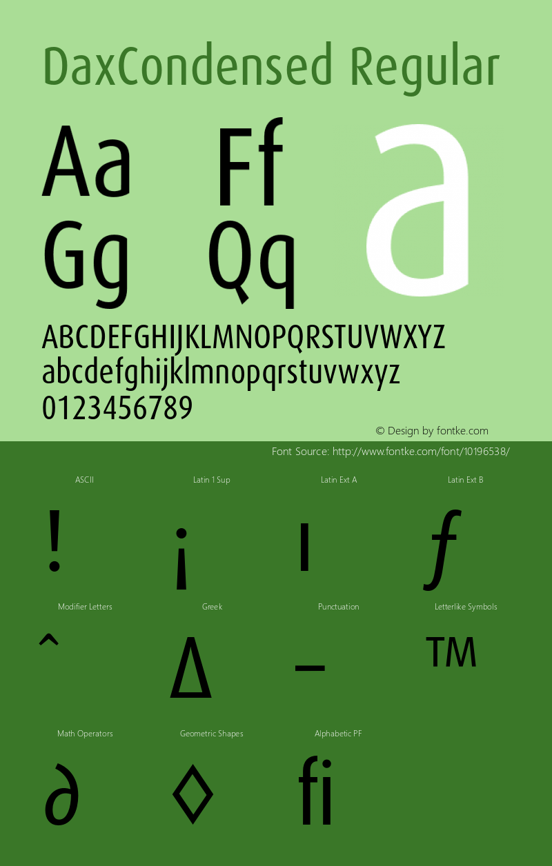 DaxCondensed Regular 001.000 Font Sample