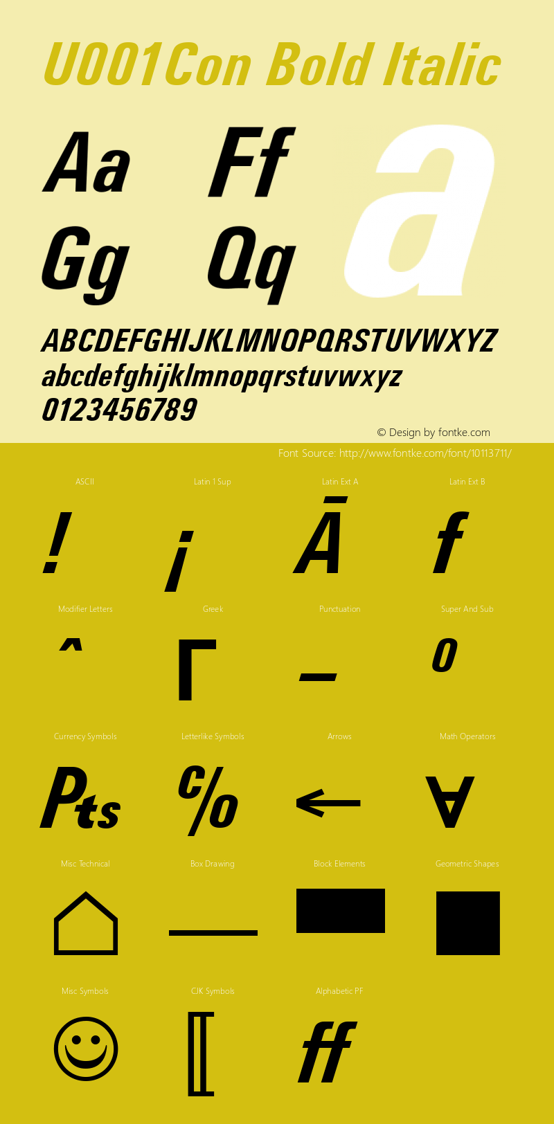 U001Con Bold Italic Version 1.05 Font Sample