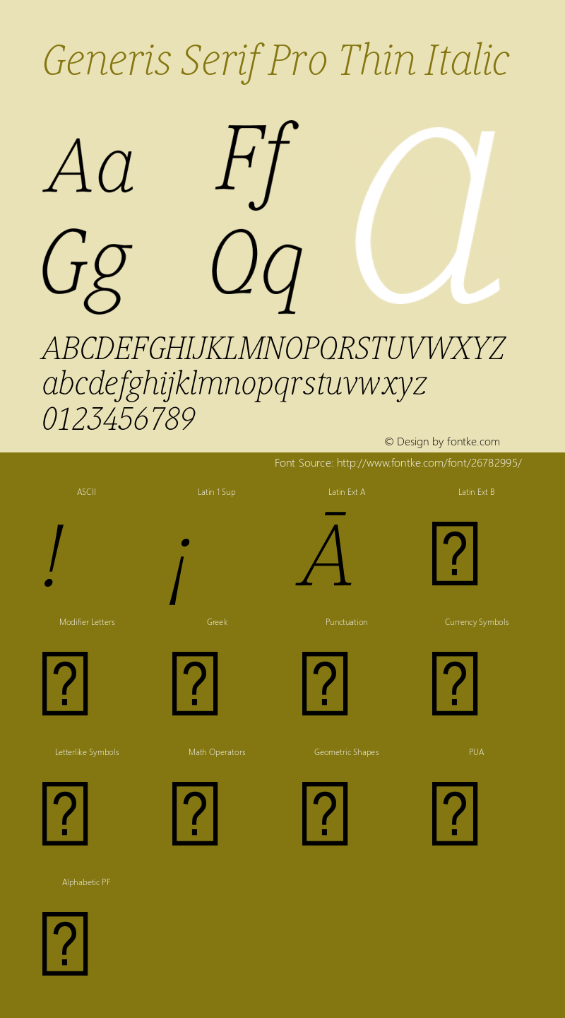 Generis Serif Pro Thin Italic Version 1.00 Font Sample