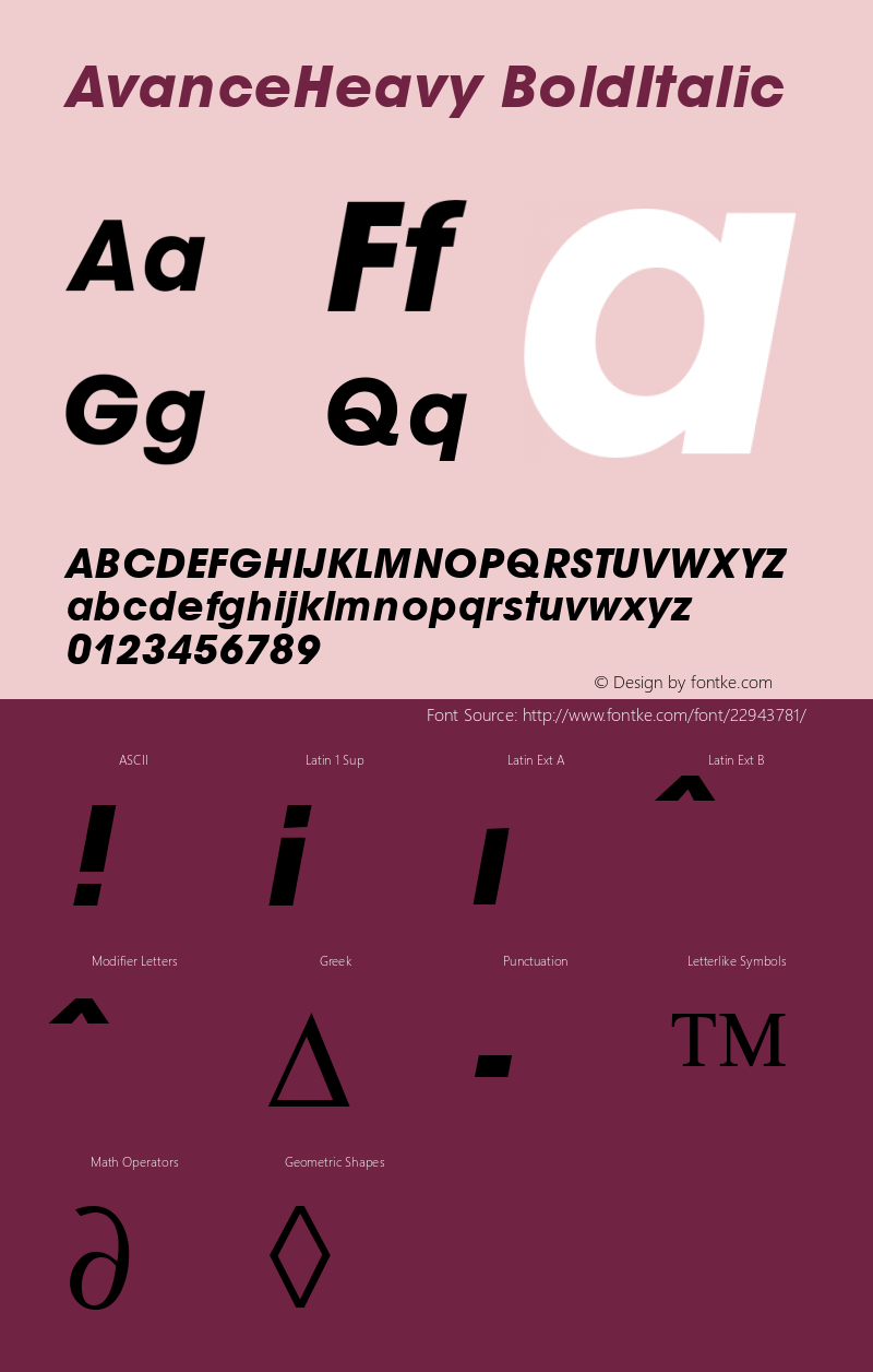 AvanceHeavy BoldItalic Macromedia Fontographer 4.1 18.06.1995 Font Sample