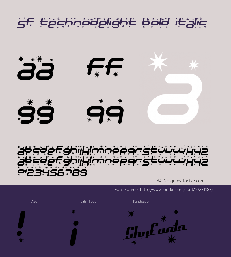 SF Technodelight Bold Italic 1.0 Font Sample