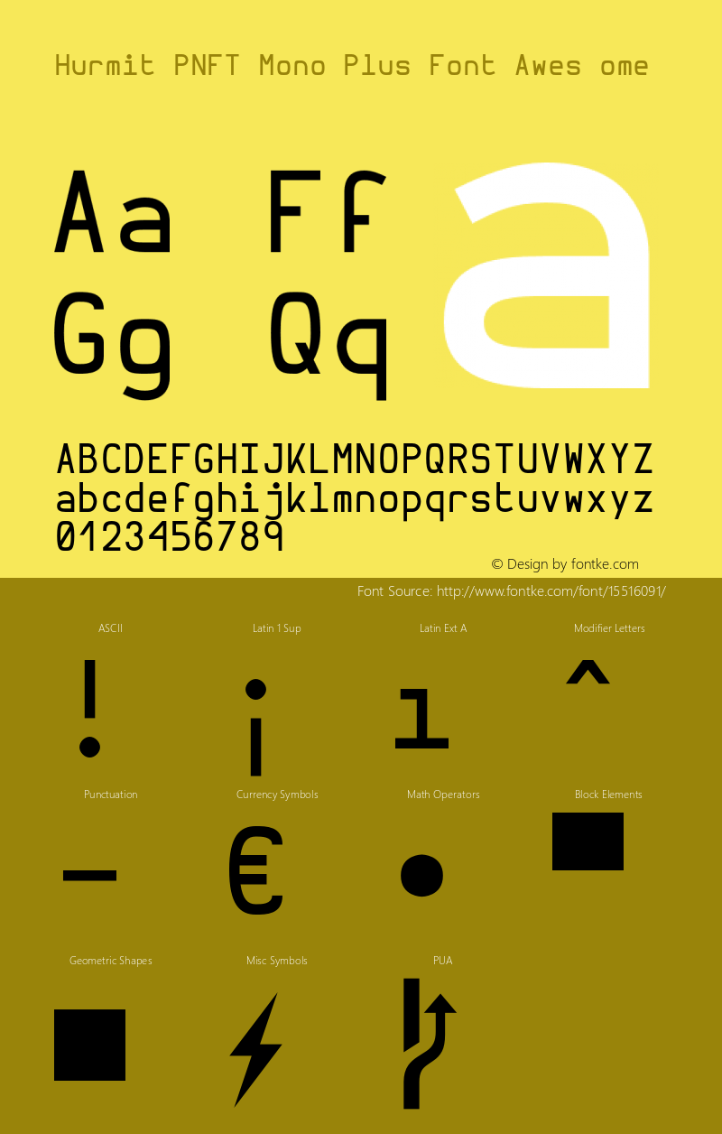 Hurmit PNFT Mono Plus Font Awes ome Version 0.4.0 Font Sample