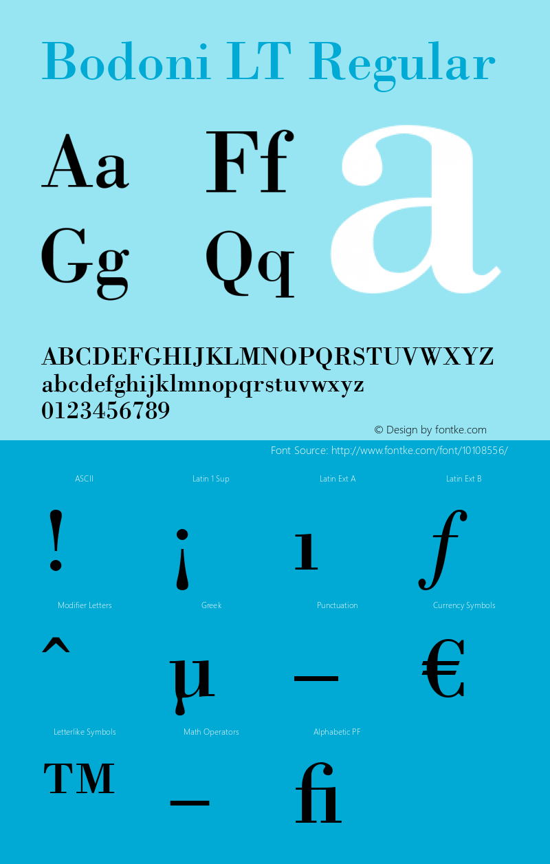 Bodoni LT Regular Version 6.1; 2002 Font Sample