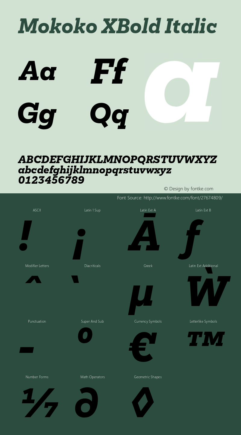 MokokoXBoldItalic Version 1.000 Font Sample