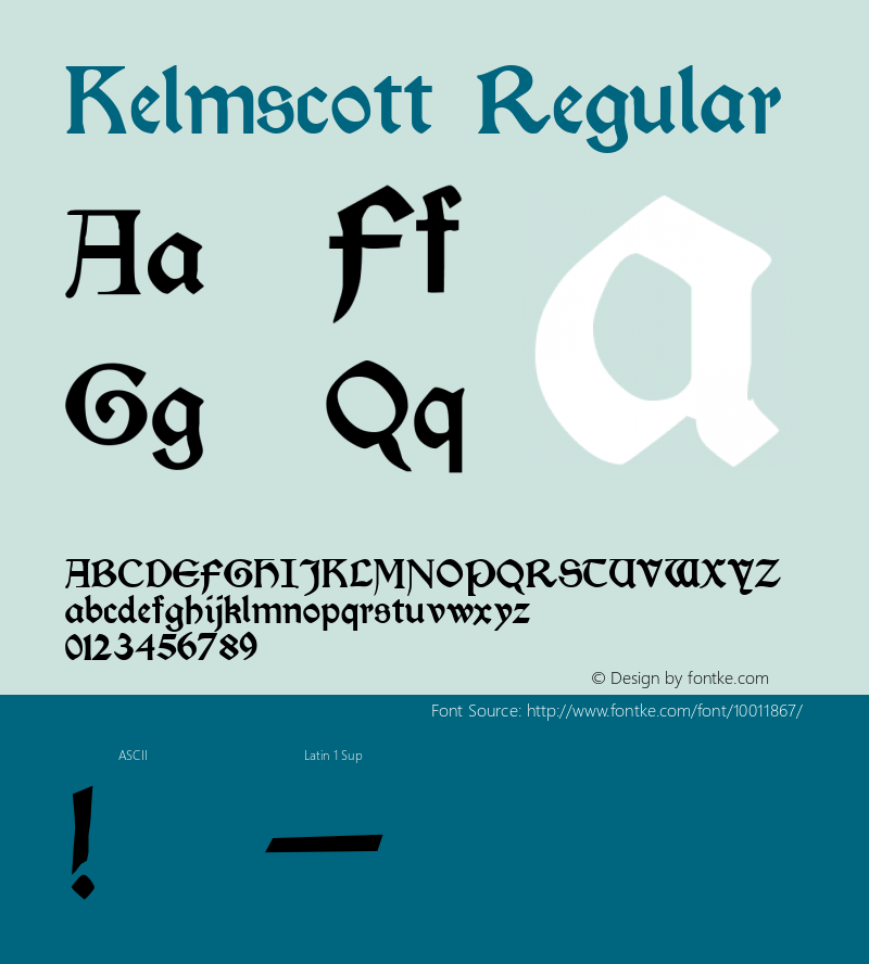 Kelmscott Regular Altsys Fontographer 3.5  10/24/92 Font Sample