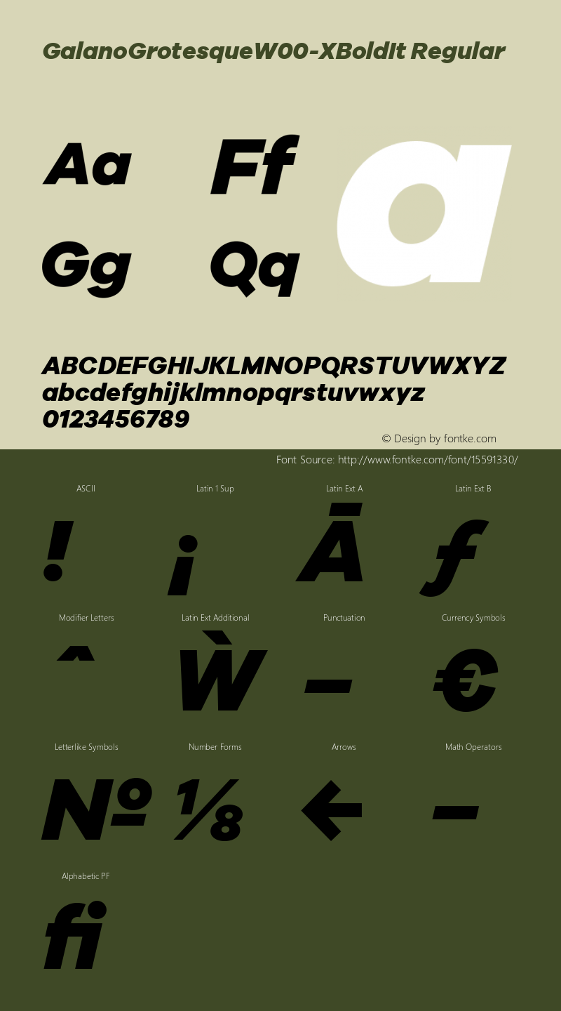 GalanoGrotesqueW00-XBoldIt Regular Version 1.00 Font Sample