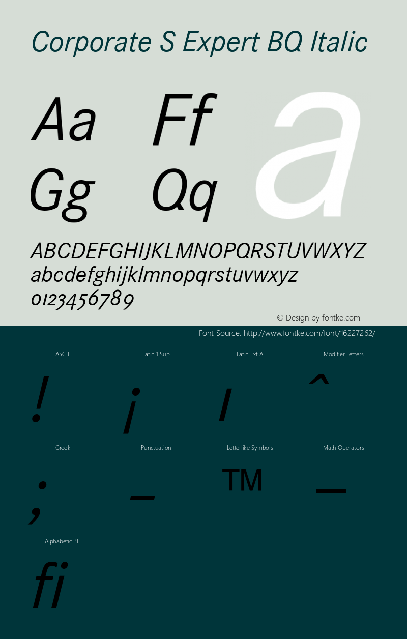 Corporate S Expert BQ Italic Version 001.000 Font Sample