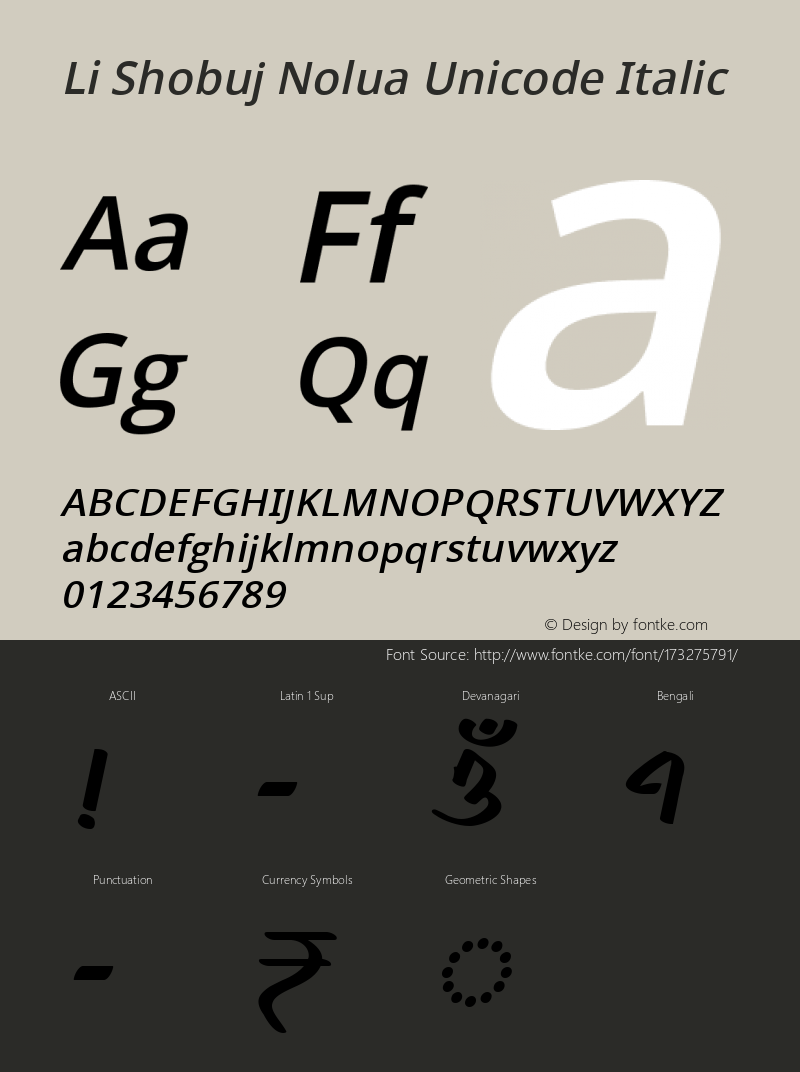 Li Shobuj Nolua Unicode Italic 2.00 | Designed by Abdur Rahim | Developed by Niladri Shekhar Bala图片样张