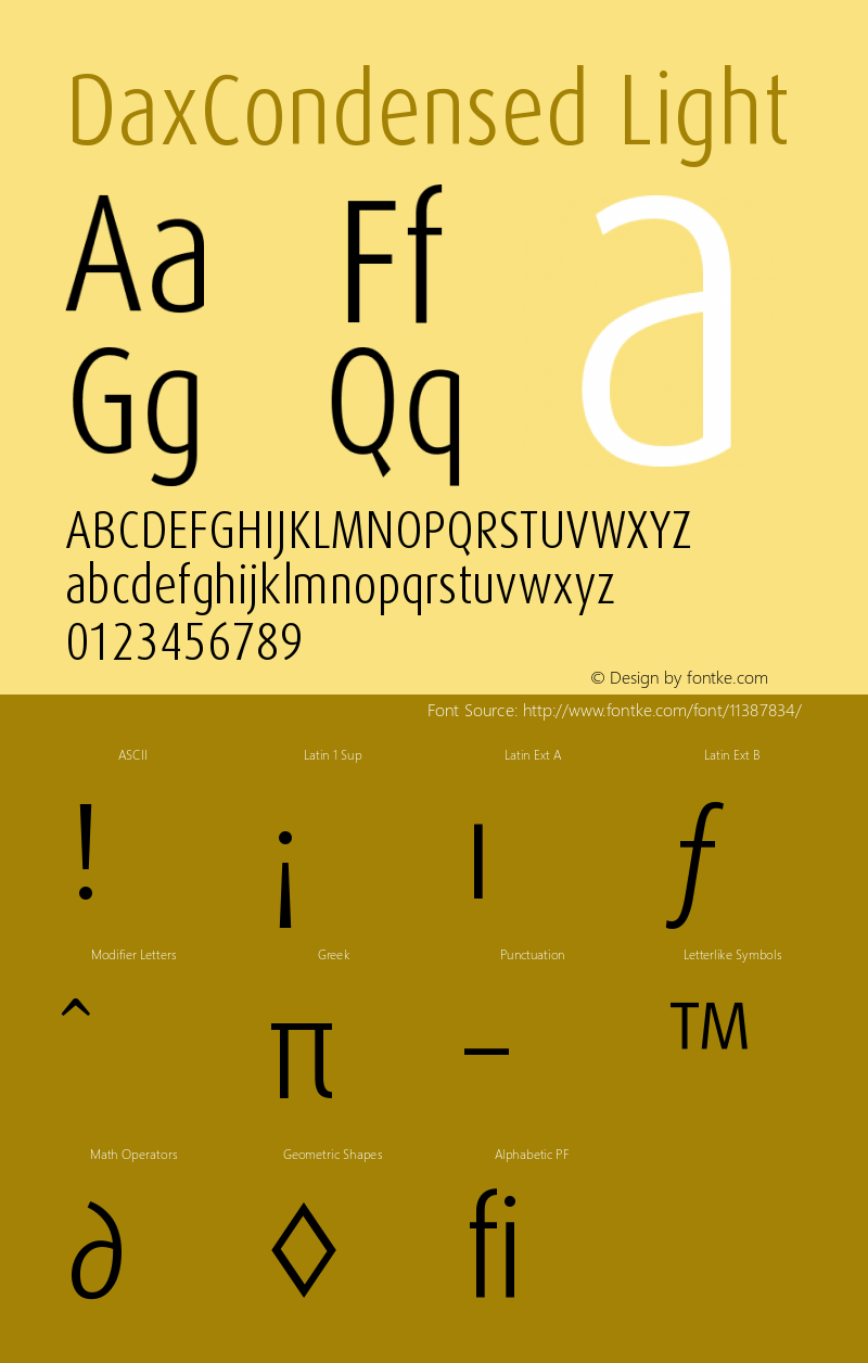 DaxCondensed Light Version 001.000 Font Sample