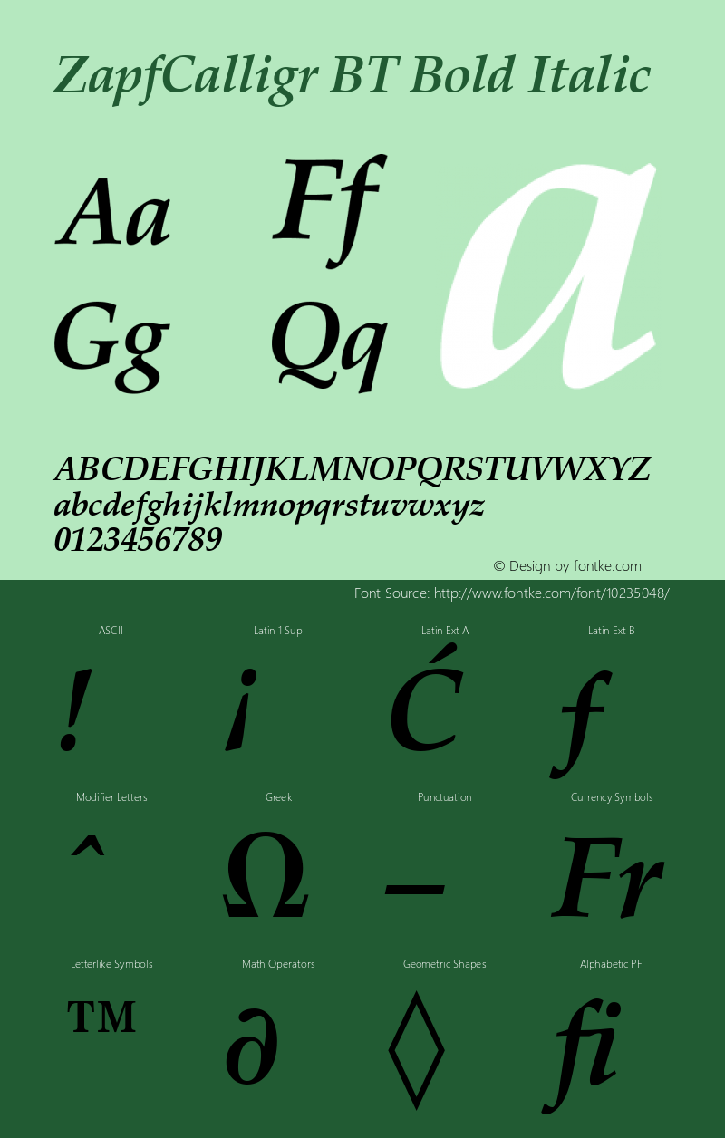 ZapfCalligr BT Bold Italic Version 1.01 emb4-OT Font Sample