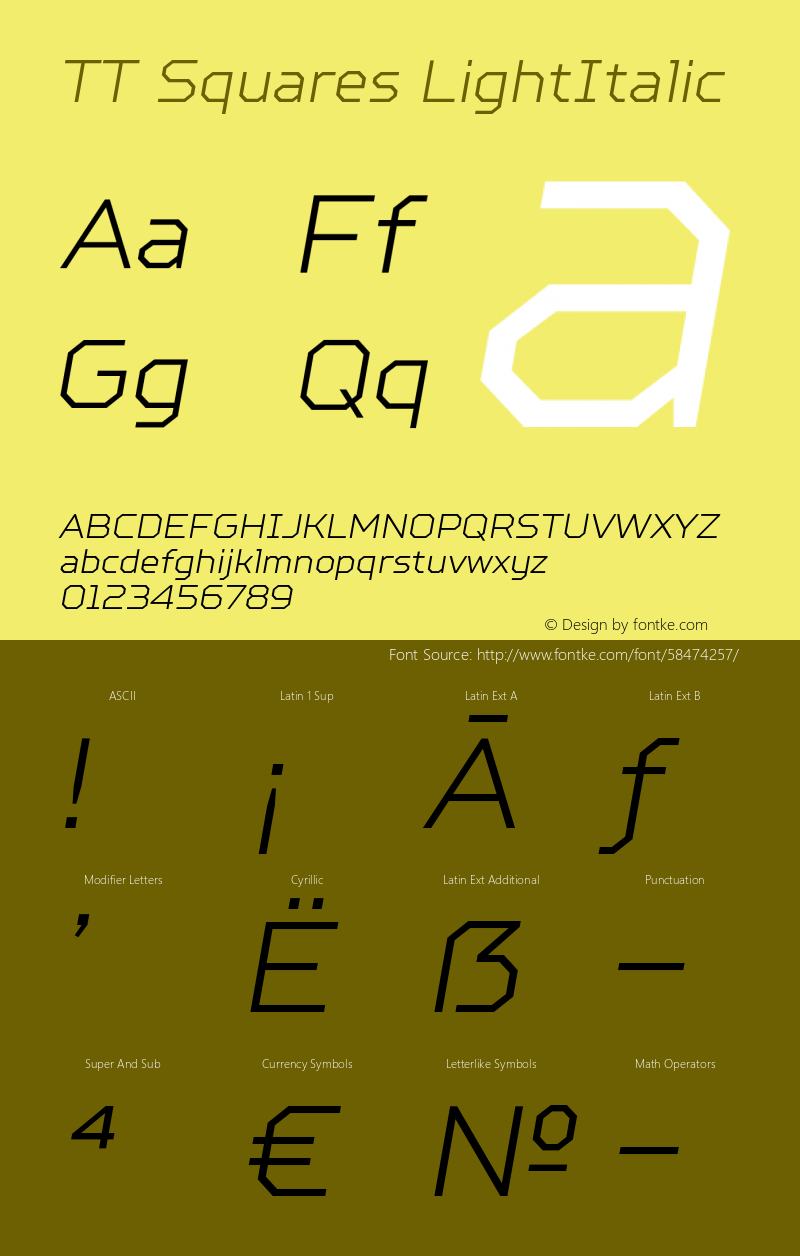 TT Squares LightItalic Version 001.000;com.myfonts.type-type.ttsquares.light-italic.wfkit2.4cqS Font Sample