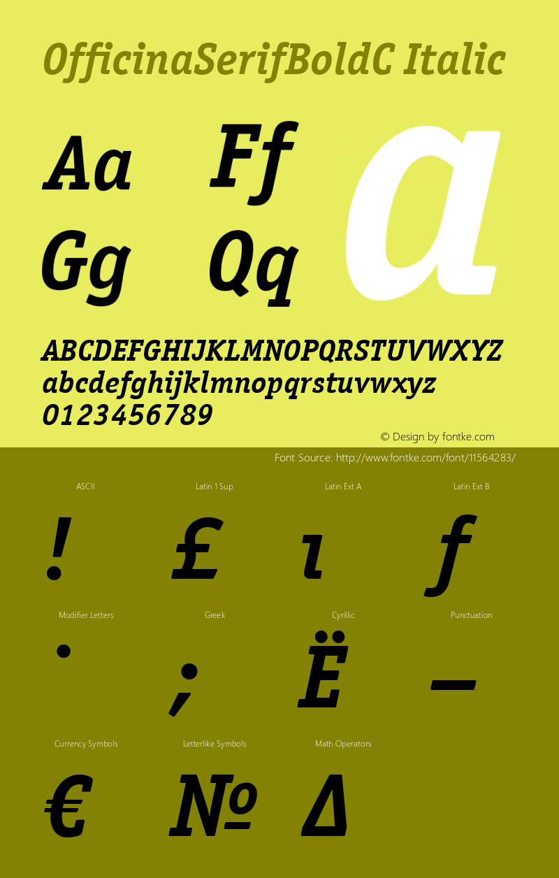 OfficinaSerifBoldC Italic Version 001.000 Font Sample