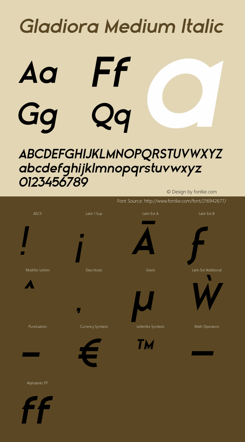 Gladiora Medium Italic Version 1.000图片样张