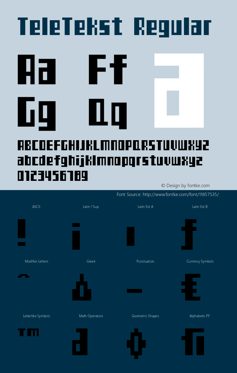 TeleTekst Regular Version 1.0 Font Sample