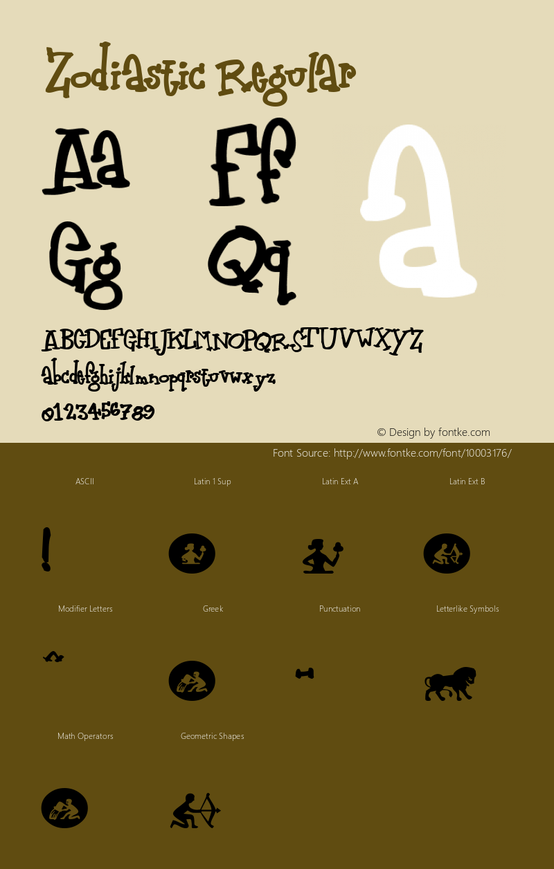 Zodiastic Regular Macromedia Fontographer 4.1.2 9/23/98 Font Sample