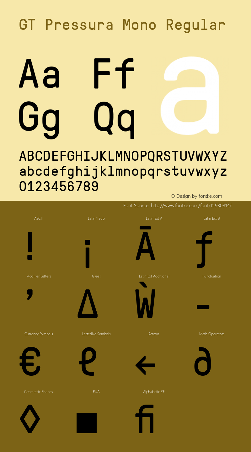 GT Pressura Mono Regular Version 1.000 Font Sample
