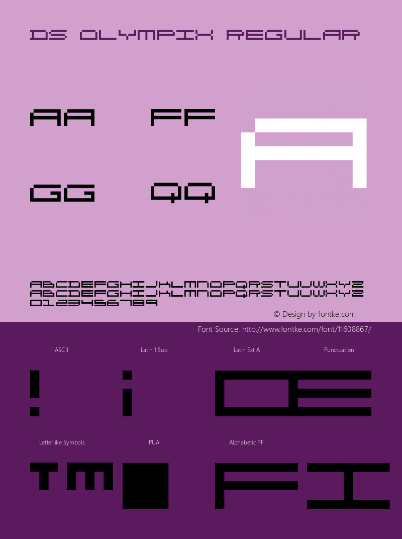 DS OlymPix Regular Version 1.0; 2001; initial release Font Sample