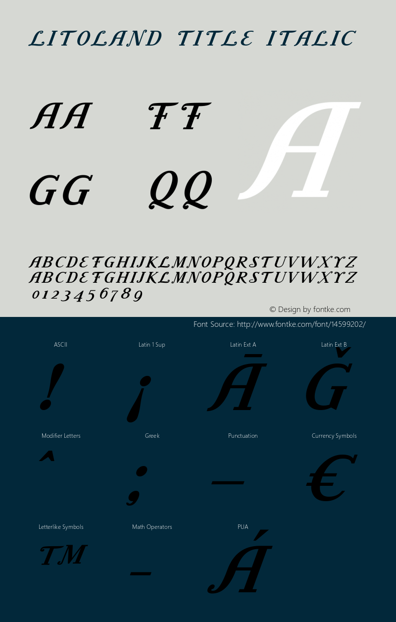 Litoland Title Italic Version 1.00 June 21, 2014, initial release Font Sample