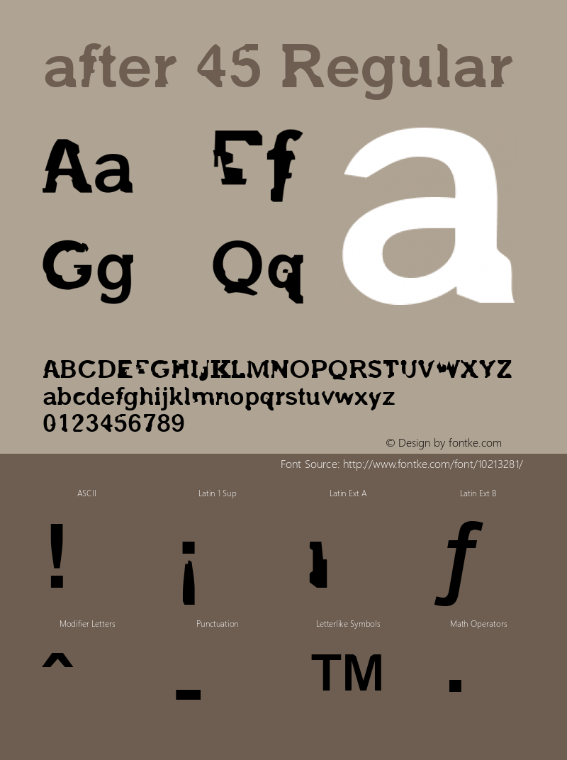 after 45 Regular 1.0 Font Sample